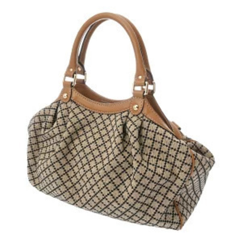 Gucci Canvas Beige Diamante Sukey Handbag Leather Brown